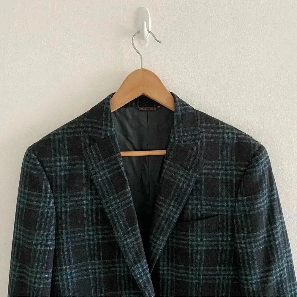 TRUSSINI Wool Chashmere‎ Plaid Blazer Carlo Barbera Sz 50